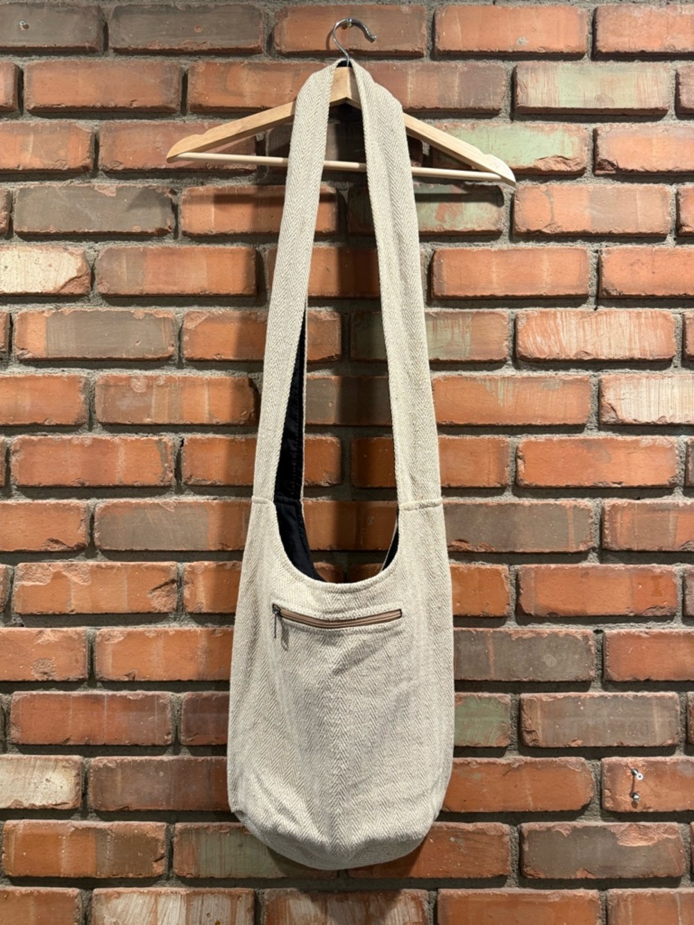Beige Canvas Crossbody Sling Bag